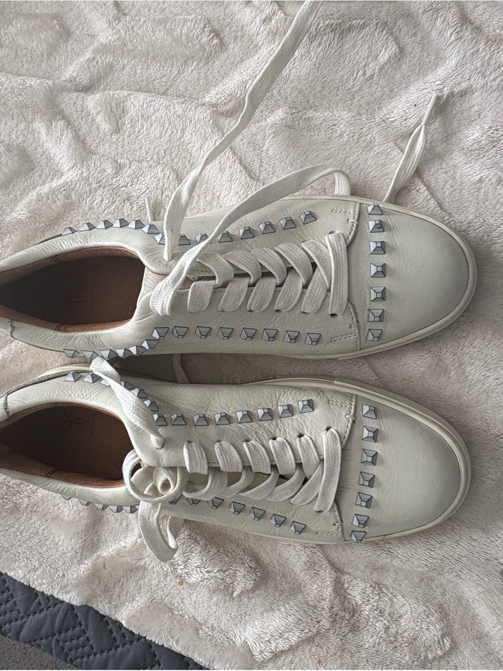 Frye White Leather Studded Sneakers